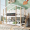 Kinderbett Hausbett 90x200 Etagenbett für 2 Kinder, Baumhaus Hochbett mit Tafel, Treppe mit 3 Schubladen, Holzbett Kinderbetten mit Rausfallschutz und Lattenrost,Jugendbett,ohne Matratze,Natur & Weiß