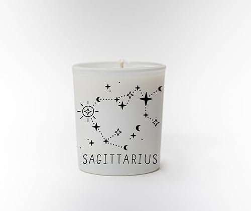 Original Soy Wax Zodiac Duftkerze Tierkreiszeichen: Schütze - aus 100% veganem Sojawachs - Aromatherapie Weiße Kerzen - Sternzeichen Duftkerzen im Glas - Duft: Sandelholz