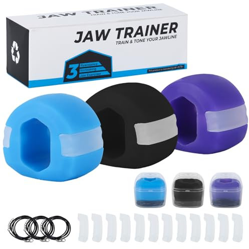 Gzloosehzf Jaw Exerciser -Pack 3- Trainer For Jawline, Jaw Shaper, Wave Jawzrsize - 3 Levels Bite Force - Includes 6 Spare Biting Strips, Necklaces & Protective Cases