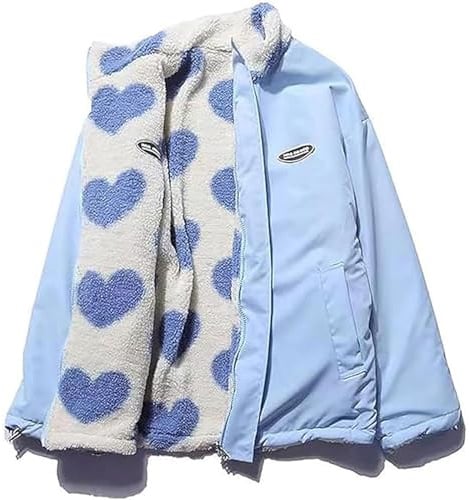 GOZYLA Übergangsjacke Mantel Parka Damen Fleece Wendbar Kawaii Herz Druck | Y2K Kleidung, E-Girl Top, Baggy, Ästhetische, Frühling, Herbst, Winter, Outdoor, Reißverschluss, Sweatshirt