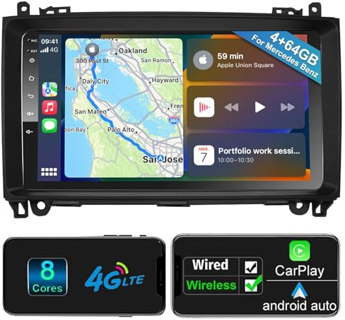 Android Autoradio Wireless CarPlay Android Car for Mercedes-Benz A Class/B Class / W245 Viano Vito W639 Sprinter 8-Core 4G + 64G Car Radio with Screen 9 Inch 4G WiFi Bluetooth RDS Car Radio NAV