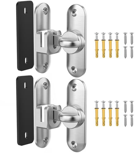 Serratura per porta scorrevole – Piccola serratura per porta scorrevole a 90/180 gradi, resistente, per bagno, giardino, camera da letto, armadio (2, argento)