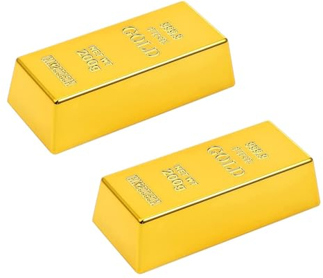 LLGSDLL 2 Stück Replik Goldbarren Gefälschte Goldene Ziegelbarren Replik Film Requisite Kunststoff, Mini Gefälschter Goldener Ziegel Für Handwerk, Goldbarren Für Filmrequisite Neuheit Geschenk Scherz