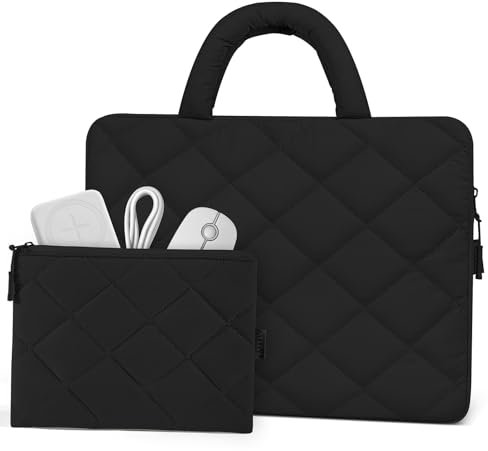 ALLIVE Puffy Laptop Sleeve 15-16 Inch - Laptop Carrying Sleeve with Handle & Accessories Case - Shockproof Protective Laptop Case for Macbook Pro 16 Inch Sleeve,15.6 Inch HP Carrying Case, Black