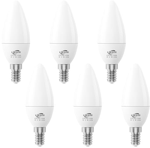 LOEODO E14 LED Bulbs 40W Equivalent, 6W Screw Light Candle Bulb, 470 Lumens, 2700K Warm White, Small Edison Screw Bulbs, Non-Dimmable, Pack of 6