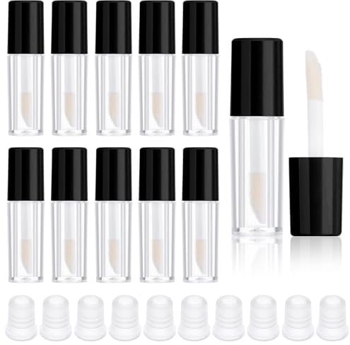 10Pcs Lip Gloss Tubes Empty 1.2ml Mini Refillable Lip Balm Bottles Empty Lip Gloss Tubes with Wand Clear Lip Gloss Containers Makeup Containers Bottles for Lipstick Samples Lip Balms Lip Gloss Making
