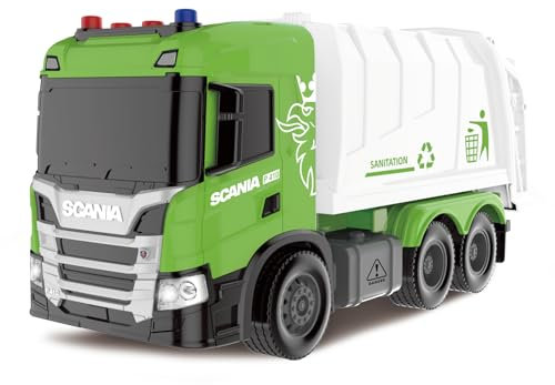 Cheerful Toys Camion Poubelle Jouet, Scania 28cm Jouet Camion avec Lumières et Son, Véhicule D’assainissement De La Ville pour Enfants Garçons 3 4 5 6 Ans