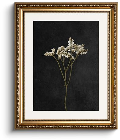 HUARCEY Leinwand Bilder mit Gold Rahmen, Vintage Wandbilder, Klassisch Wand Deko Wohnzimmer Schlafzimmer Badezimmer Küche, Bauernhaus Zimmer Deko Aesthetic, Blumen Painting, 33x40cm, klein