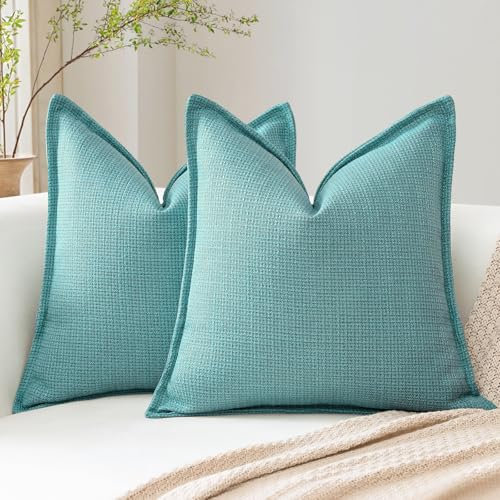 Artscope 2er Set Kissenbezüge Einfarbig Wurfkissenbezug Leinen Kissenbezug 50x50 cm Moderne Kissenhülle Dekokissen Sofakissen für Wohnzimmer Schlafzimmer Zuhause Dekor Türkis