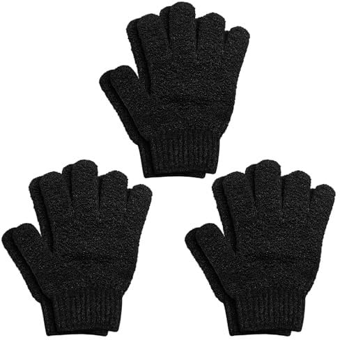6Pcs Exfoliating Gloves - Bamboo Shower Gloves - Bath and Body Exfoliator Mitts - Scrubs Away Ingrown Hair and Dead Skin - for Shower, Spa and Massage Cell Remover Loofah - Black