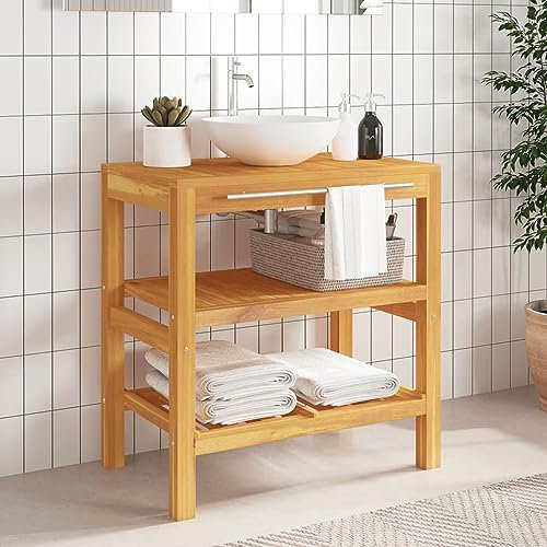Somanki Waschtisch mit 2 Ablagen 74x45x75 cm Massivholz, Waschbeckenunterschrank, Badezimmerschrank, Badezimmermöbel, Badschrank, Badezimmer Unterschrank, Badezimmer Möbel 353955