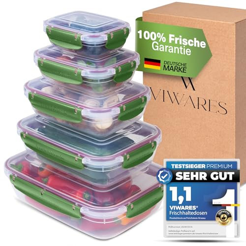 Viwares Frischhaltedosen Set - 5 Aufbewahrungsboxen Mit Deckel für Küche und Lebensmittel - Praktisches Mikrowellengeschirr - Meal Prep Boxen