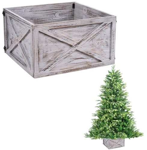 Jupe de Sapin de Noël Pliable en Bois pour décoration d'arbre de Noël, 45 x 43 x 25 cm
