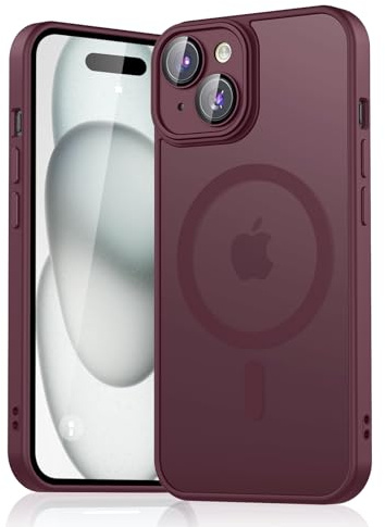 Mugust Magnetic Case for iPhone 15 6.1-Inch Compatible with MagSafe, Translucent Matte Back Slim Shockproof Phone Cover for iPhone 15 (Wine Red, iPhone 15)