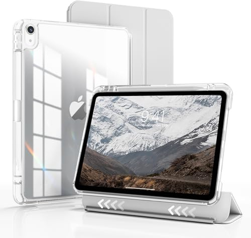 ZOYU Case for iPad Air 11 Inch M4/M3/M2, Air 5th/4th Gen 10.9, Light Gray | 2 in 1 Detachable Cover, Clear Hard Back, Pencil Holder, Shockproof Frame, Auto Wake/Sleep