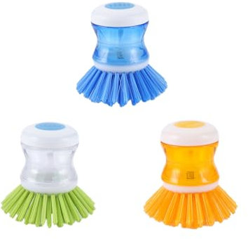 Yuannee Cepillos de Cocina con Dispensador Integrado,3 PCS Dosificador Automático de Jabón Cepillo Fregar Platos para Ollas Platos Kit Multiuso Limpieza Hogar