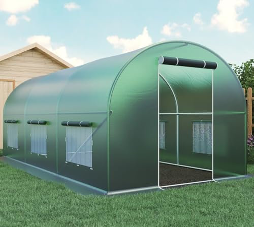 Magna One® Folien-Gewächshaus 2,5x5 m Tomatengewächshaus mit Stahlrahmen |Treibhaus Folientunnel | Folienzelt mit Tür und Fenstern Frühbeet