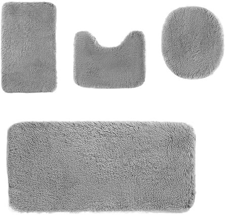 Heavyoff Set Tappetini Da Bagno 4 Pezzi, Tappetino WC Antiscivolo Per Bagno, Grigio