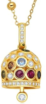 Dada Gioielli – Edelstahlkette mit Glockenanhänger, Türkis, Kristallen und Perlen. Farbenfroh, elegant, 80+10 cm – das perfekte Accessoire für Damen und Mädchen. (Goldfarben mit Multicolor-Design)