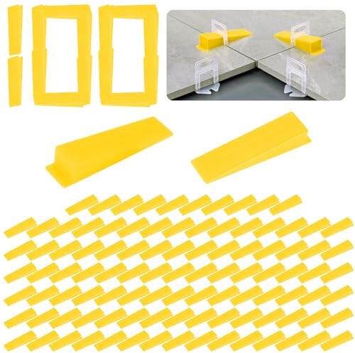 Lvjkes 100 Pièces Cale carrelage, Cale carrelage autonivelant, Réutilisable nivellement carrelage, Pour une mise à niveau précise des carreaux, Pas de débord (Jaune)