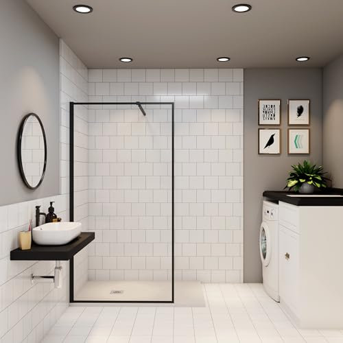 Paroi de douche à l'italienne 120cm en 8mm verre trempé anticalcaire AICA paroi de douche noire Hauteur 200cm avec barre de fixation extensible 73-120cm