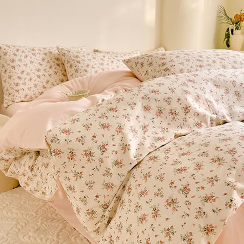 Sedefen Bettwäsche 135x200cm Weiß Rosa Blumen Wendebettwäsche Set Floral Blätter Pflanzen Bettwäsche Set Weich Mikrofaser ÖKO-TEX Bettbezug mit Reißverschluss und 1 Kissenbezug 80x80cm