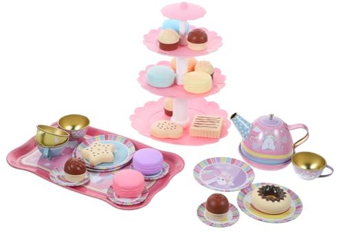 LRXIYODE 1satz Teeservice Spielzeugset Aus Blech Teiliges Set Für Teeparty Mit Und Tassen Fördert Kreativität Und Soziale Fähigkeiten Sicher Und Robust