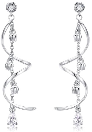 CUPENDA Flower Earrings for Women Sunflower/Rose/Tulip/Scottish Thistle/Lily of the Valley Earrings 925 Sterling Silver Flower Hypoallergenic Dangle Drop Earrings Valentine's Day Jewellery for Women