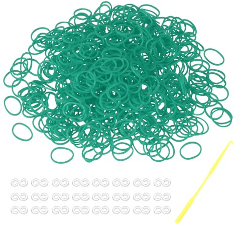 sourcing map 600 Pcs Loom Rubber Bands Kit with 25 Pcs S-Clips 1-Hook Rubber Bands Refill Bracelet Making Kits for Weaving DIY Handcrafts Gift, Dark Green