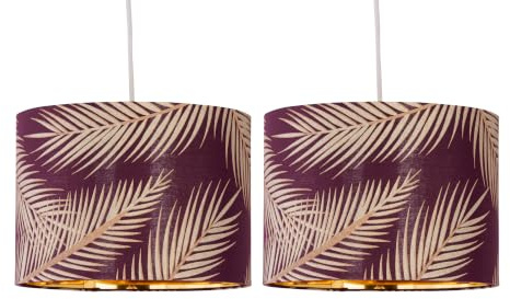 Set of 2 Tropica - Burgundy Gold Leaf Detail 25cm Pendant Lamp Shades