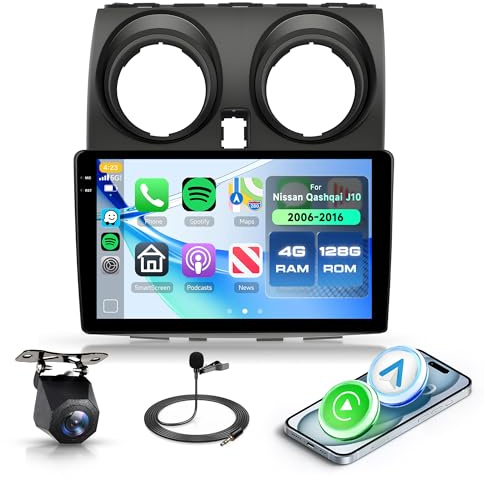 4G+128G Rimoody Android Autoradio per Nissan Qashqai J10 2006-2016 9 Pollici Schermo IN-Cell con Senza Fili Carplay Android Auto Mirror Link Navi GPS WiFi FM/RDS/EQ Bluetooth SWC Telecamera Posteriore