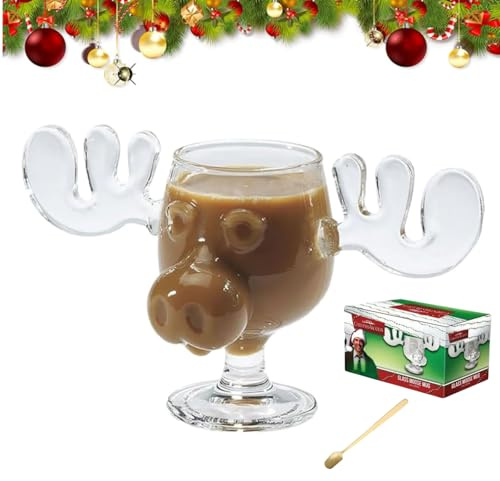 Hi-Y2Kgirls Christmas Eggnog Moose Mug, Christmas Vacation Moose Mugs, Thick Cute Acrylic Coffee Drink Mug, 240ml Clear Acrylic Coffee Mugs Gifts for Family Friends Birthday Holiday
