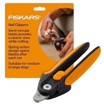 Fiskars Pet Großer Nagelknipser, Katzen- und Hunde-Nagelknipser, halbrunde Klinge und SoftGrip-Griff mit Sicherheitsverschluss, 14,6 cm, Orange/Schwarz