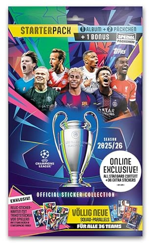 Champions League Stickers 25/26 - Starter Pack - Exklusiv online (ein 76-seitiges Album plus 55 Sticker)