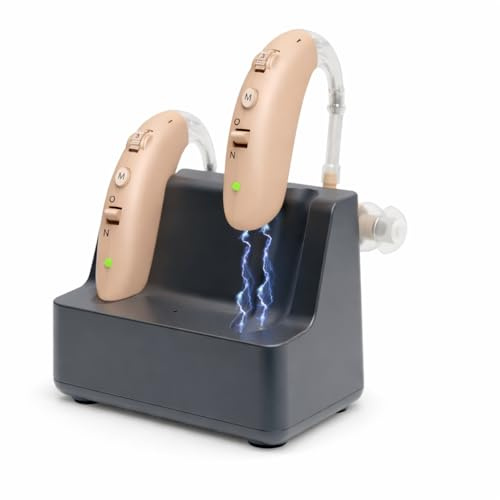 Glorified Mary Hearing Amplifier Aid Rechargeable, BTE Device with Magnetic Charging Dock, 4 Amplification Modes, Lightweight Sound Enhancer for Seniors, 2-Pack