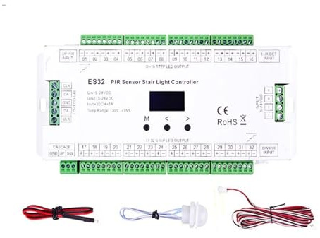 ES32 Controller Luci LED For Scale Con Sensore PIR, 32 Canali, Colore Singolo, 2 Canali RGB Pixel SPI, Dimmer For Strisce LED, Controller Luci Scale Con Sensore(ES32 Controller)