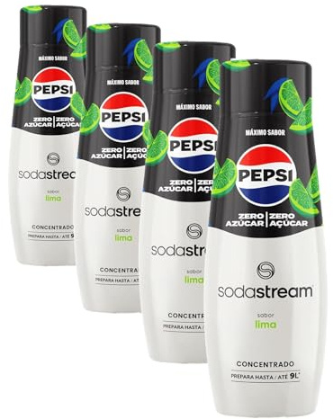 Pepsi Zero Lima Concentrado de Refresco, Sin Azúcar, Prepara hasta 9 l de Bebida, Apto para Todas las Máquinas Gasificadoras de Agua SodaStream, 440 ml (Paquete de 4)