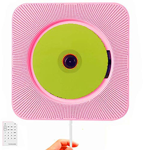 Lecteur CD, SUAVER Montage Mural Portable Home Audio Bluetooth Haut-parleurs intégrés HiFi avec Télécommande Radio FM USB MP3 3.5mm Prise Casque AUX entrée/Sortie (Rose)