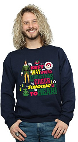 Elf Men's Christmas Cheer Sweatshirt X-Large Navy Blue
