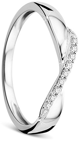 OROVI anello donna Oro 9Kt vero, con Diamanti - Oro Bianco - Gioielli donna - Gioiello Ipoallergenico - Fatto a Mano