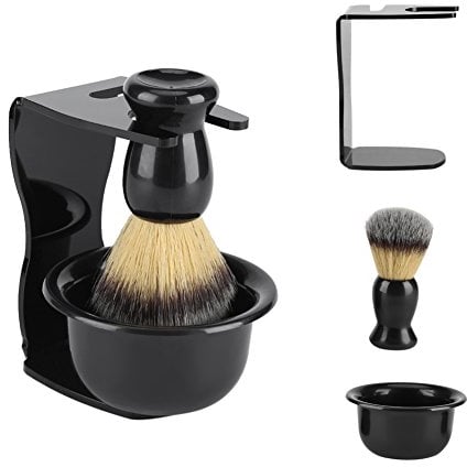 3 in 1 Professional Herren Rasierset Dachshaar Rasierpinsel Rasiermesser Halter Stand und Edelstahl Rasierschale