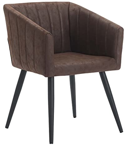 Duhome Armlehnstuhl Lederoptik Stoff, Esszimmerstuhl Retro Design Wohnzimmerstuhl mit Rückenlehne Küchenstuhl Sessel mit Metallbeine für Esszimmer Wohnzimmer Schlafzimmer, Dunkel Braun
