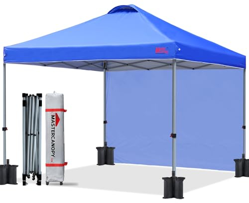 MasterCanopy 2 x 2 m Pop up Pavillon Faltpavillon Festzelt Partyzelt mit 1 Seitenwand/Seitenteil für Markt, Garten, Hof, Blau