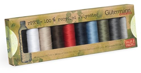 Gütermann creativ Nähfaden-Set rPET mit 10 Spulen Allesnäher 100 m aus 100 Prozent recyceltem Polyester in verschiedenen Farben