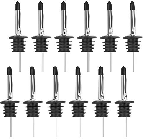 12PCS Liquor Bottle Pourers, Premium Liquor Pourers, Stainless Steel Olive Oil Spout, Speed Pour Spouts for Liquor Bottles, Bottle Pourers for Alcohol, with Sealed Dust Caps