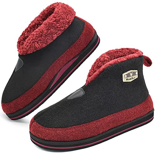 KuaiLu Pantofole Stivaletto Uomo Invernali Feltro Babbucce Peluche Calde Lana Cotta Chiuse Pantofola Stivali Pelose Natalizie Slippers Memory Foam Ciabatte Casa Antiscivolo Suola Rosso 47