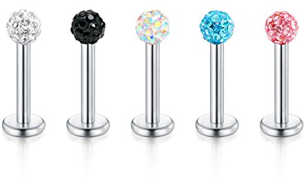 Briana Williams Chirurgenstahl Lippenpiercing Stecker 12mm Labret Tragus Helix mit Kristall Nasen Ohr Piercing Set