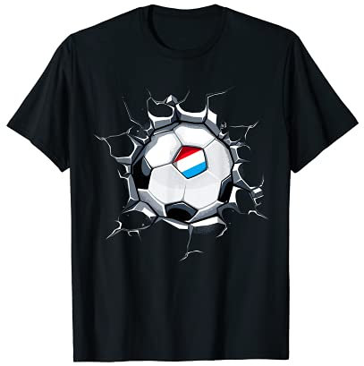 Luxemburg Fußball in Rissiger Wand Luxemburg Flagge Sport T-Shirt