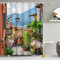 Italienischer Duschvorhang, Toskana, Stadt, Bergansicht, See, mediterran, Straßenansicht, florale Veranda, europäische Architektur, Renaissance, kleine Stadt, Badedekoration, Polyester mit Haken