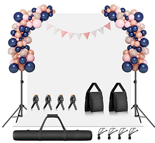 EMART Hintergrund Weiß mit Ständer 2x3m, Foto Hintergrund Ständer mit Weißer Fotohintergrund 1,8x2,8m mit Tragetasche und 8 Hintergrundklemmen für Streaming, Photo Video Studio